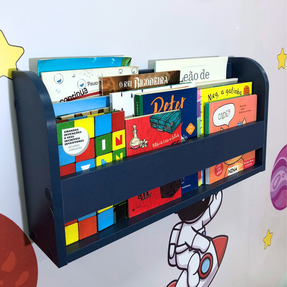 Organizador de livros azul infantil 60 cm largura