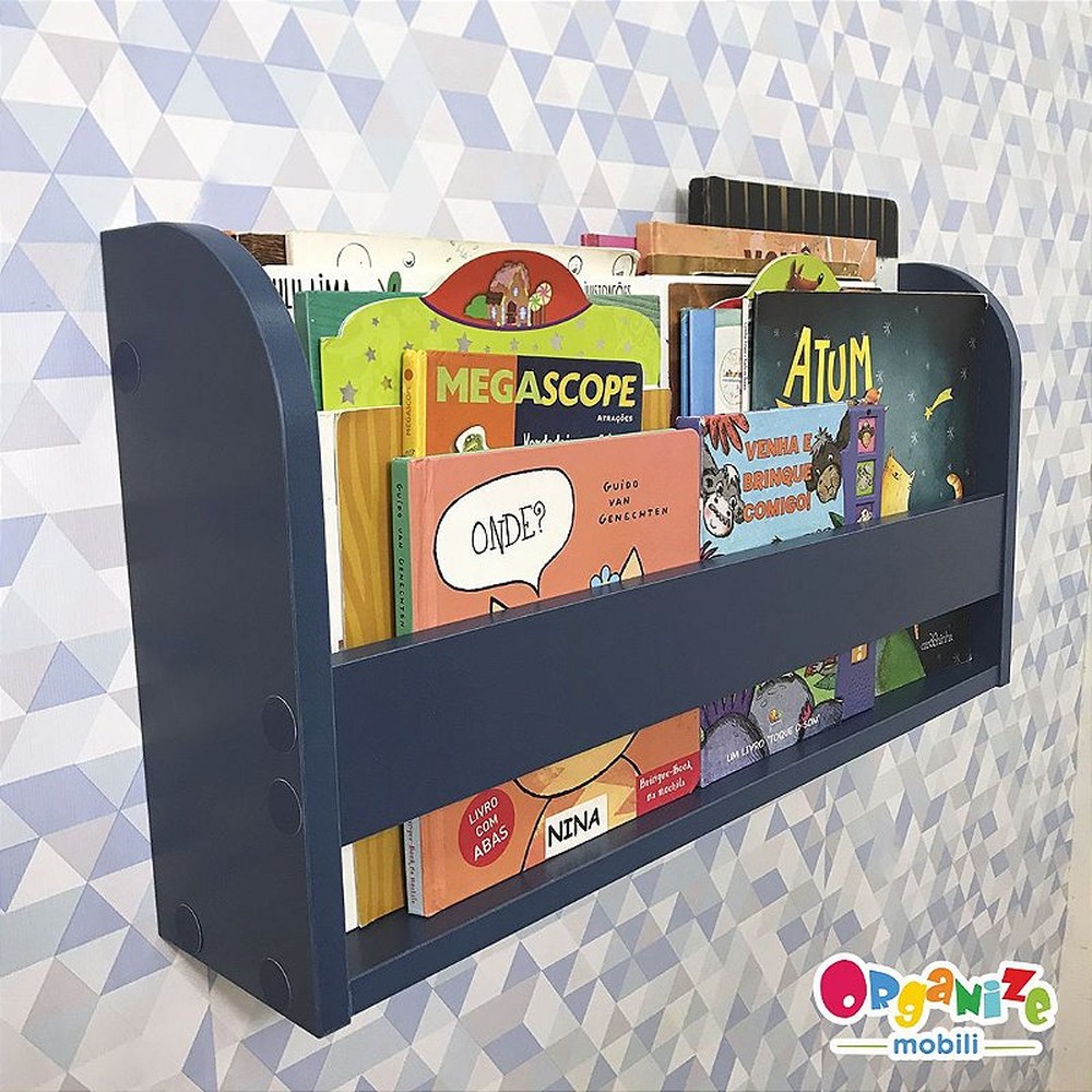 Organizador de livros azul infantil 60 cm largura