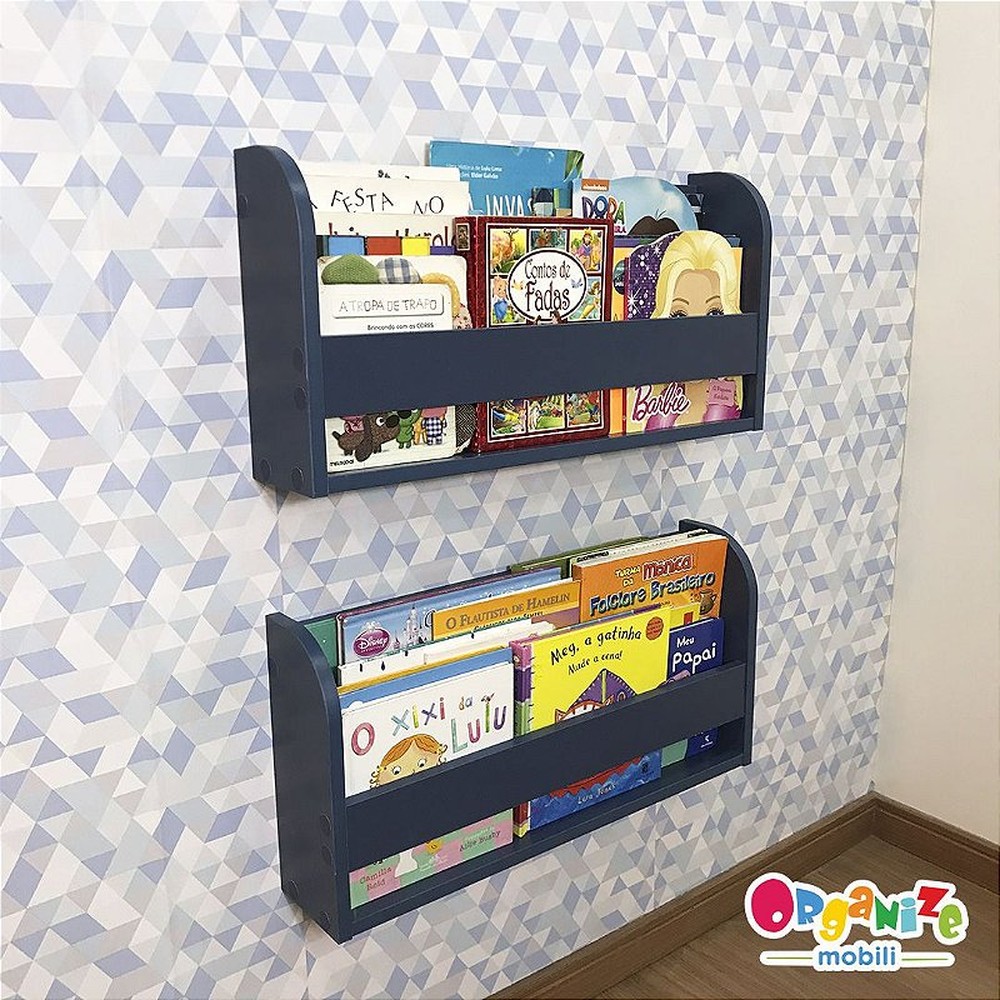 kit com 2 (dois) organizador de livros azul infantil 60 cm largura