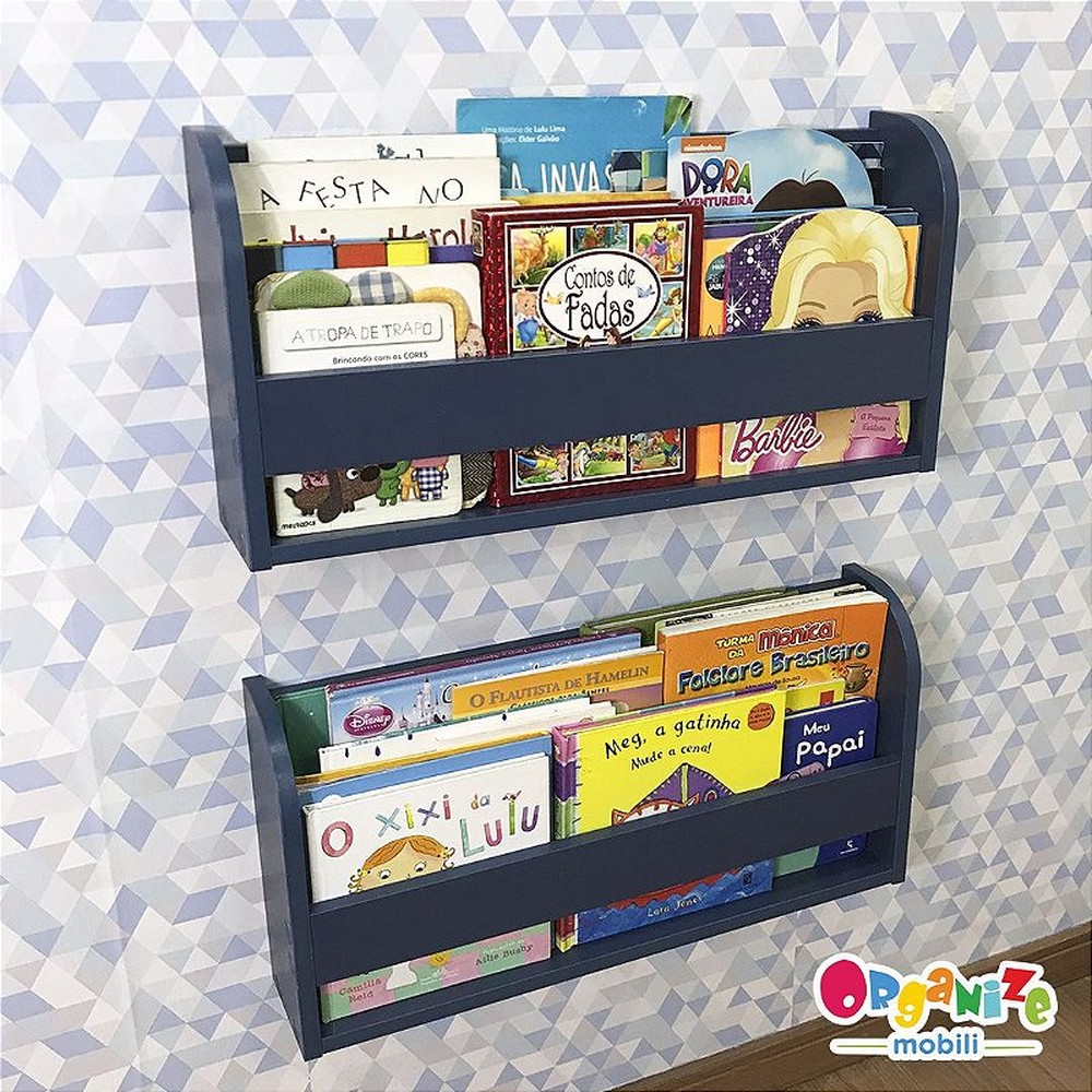 kit com 2 (dois) organizador de livros azul infantil 60 cm largura