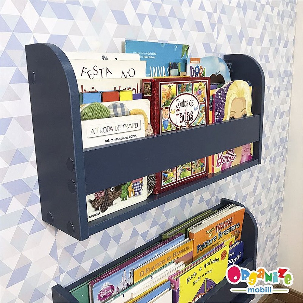 kit com 2 (dois) organizador de livros azul infantil 60 cm largura