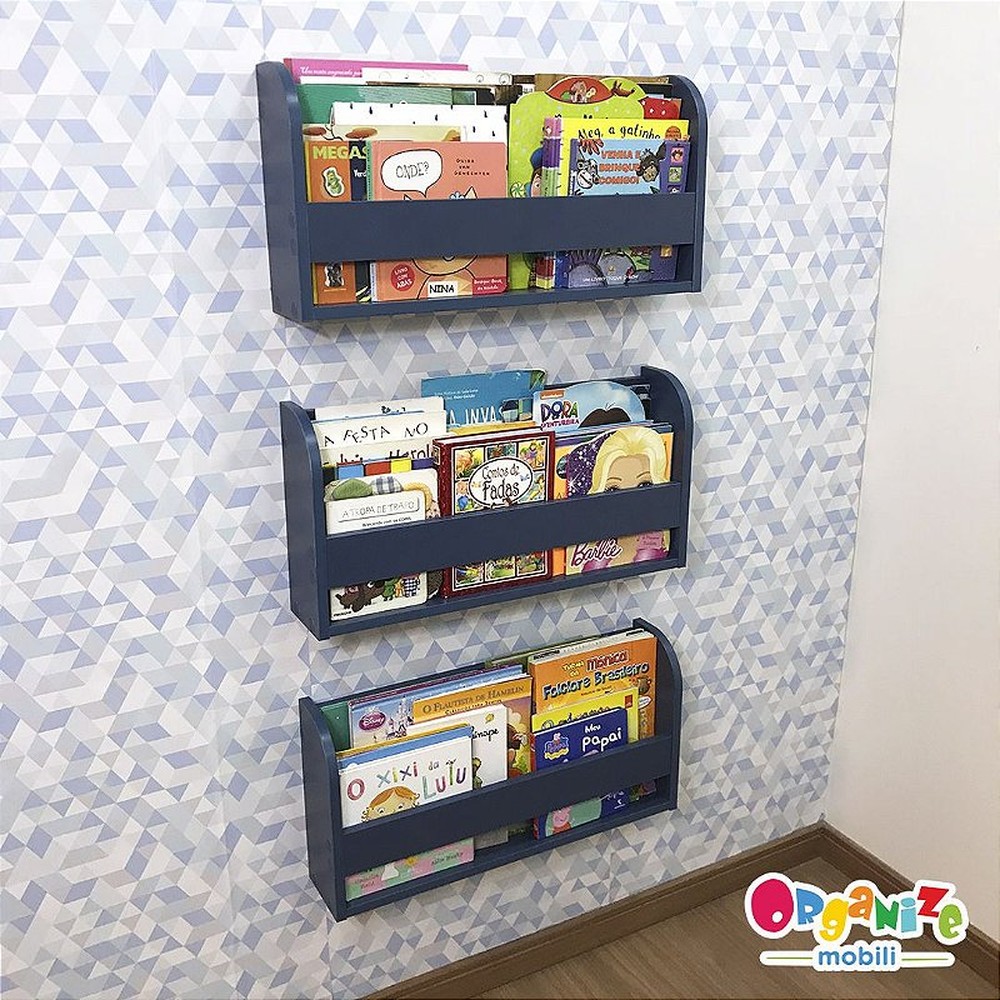 kit com 3 (três) organizador de livros infantil 60 cm largura