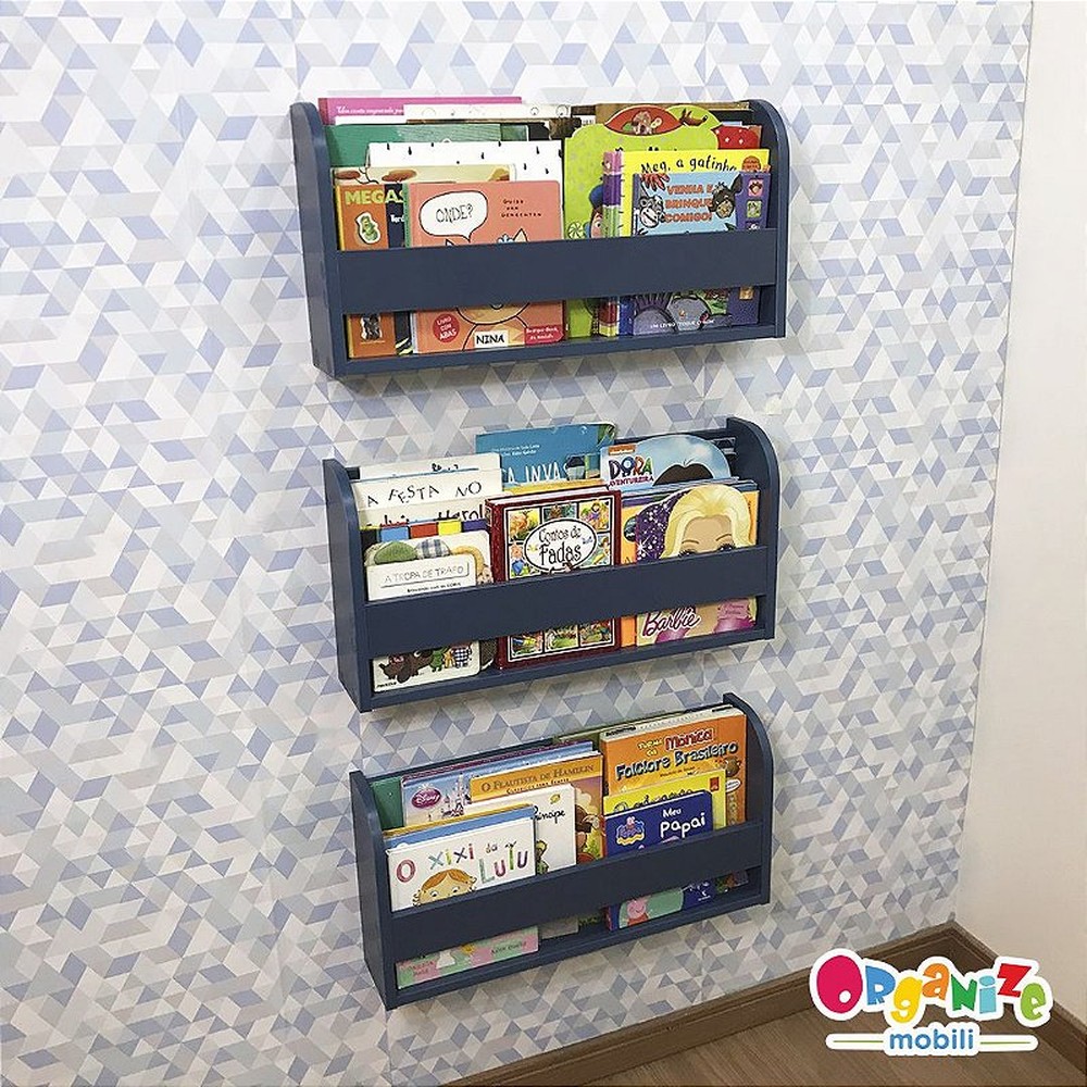 kit com 3 (três) organizador de livros infantil 60 cm largura