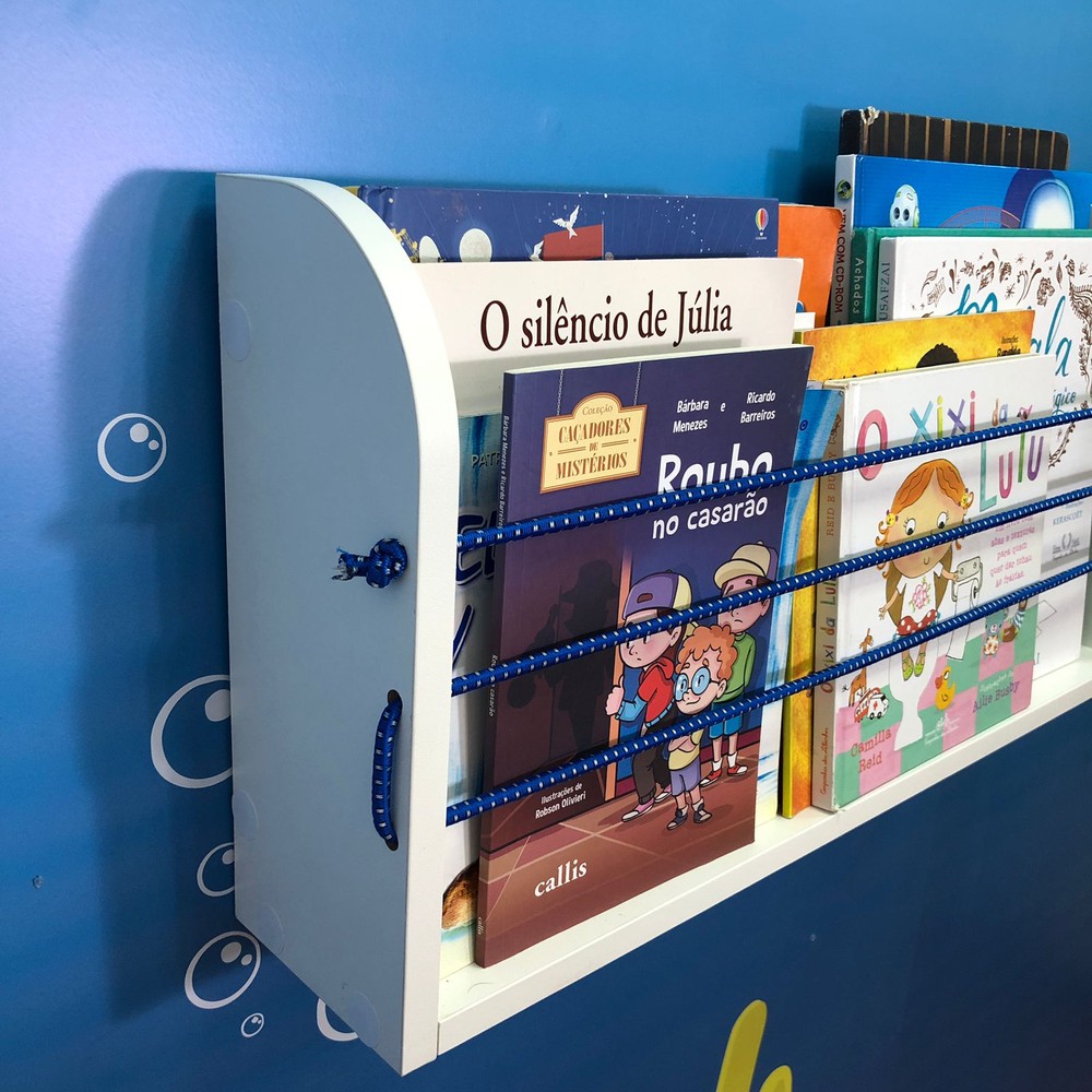 Organizador de livros infantil branco com cordão