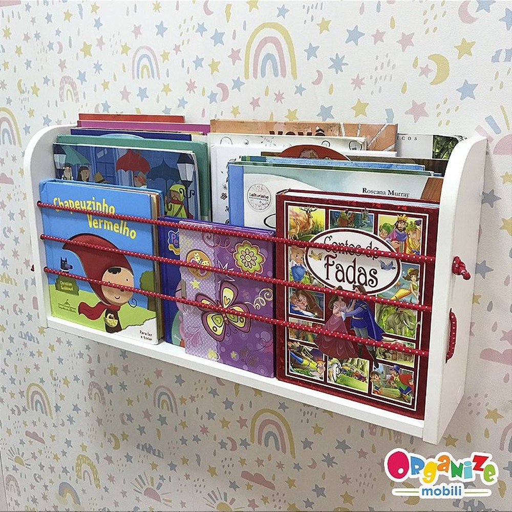 Organizador de livros infantil branco com cordão