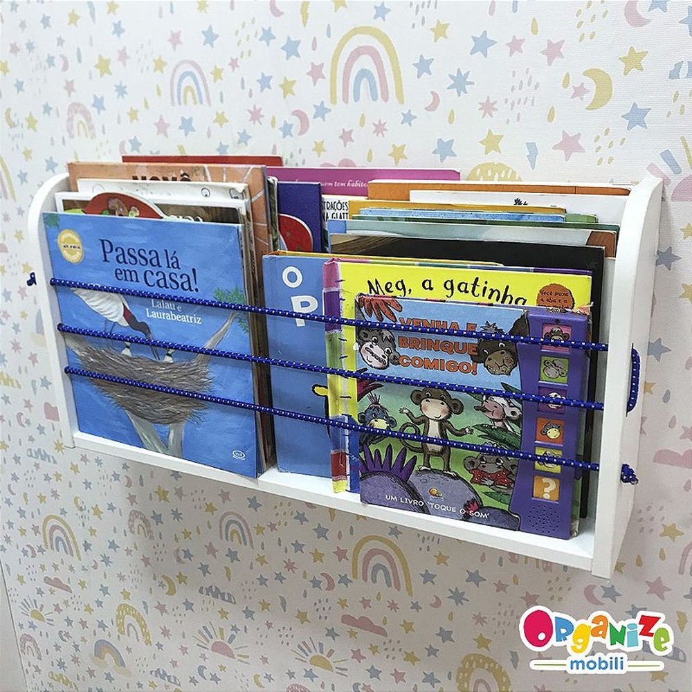 Organizador de livros infantil branco com cordão