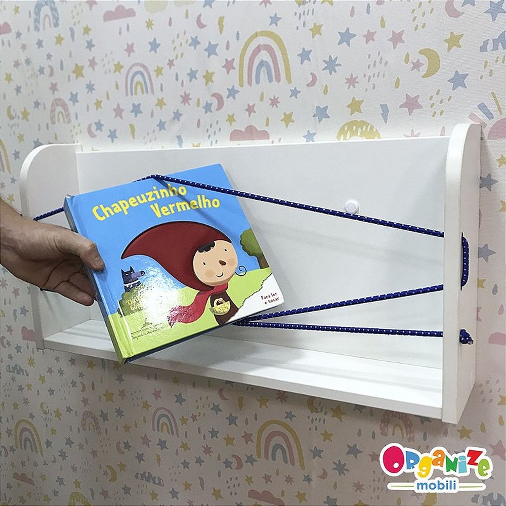 Organizador de livros infantil branco com cordão