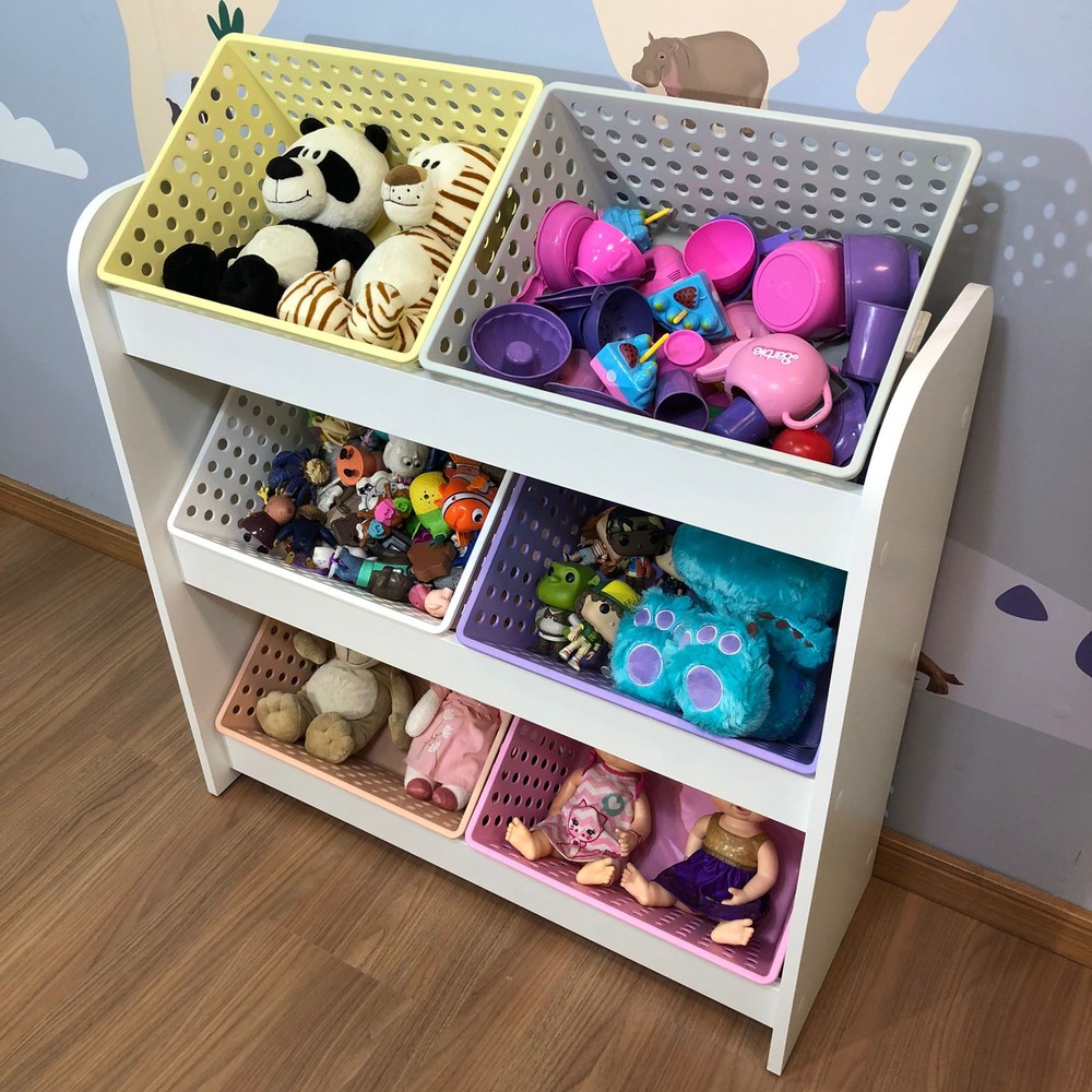 Organizador de Brinquedos branco com caixas inclinadas -  inclui 6 caixas one maxi