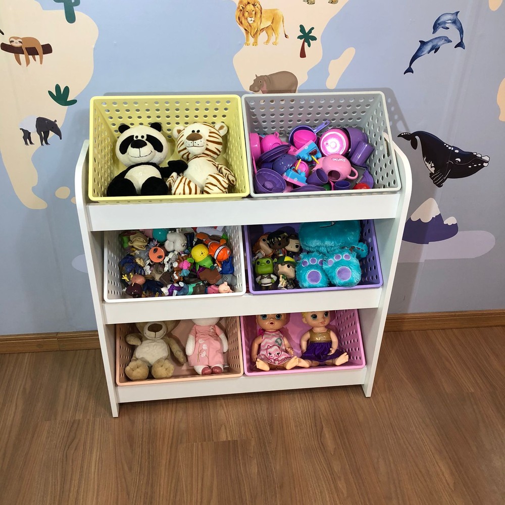 Organizador de Brinquedos branco com caixas inclinadas -  inclui 6 caixas one maxi