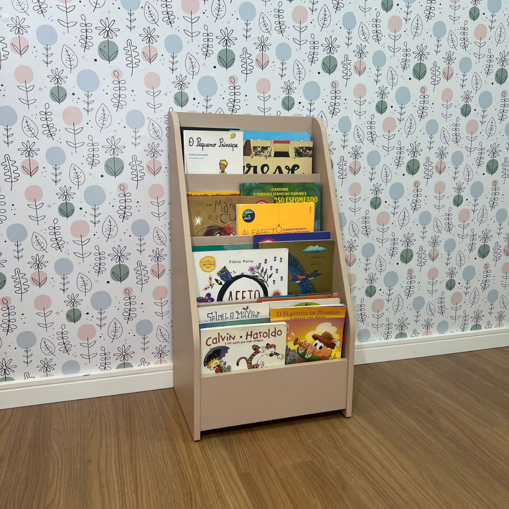 Kit mesa infantil grande com cadeira mais organizador de livros compacto- Rosa sal