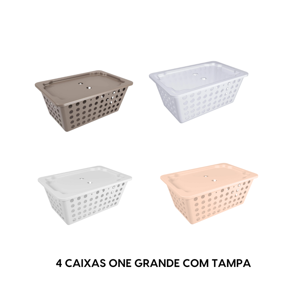 Kit 4 Caixas organizadoras one grande com tampa - consultar cores