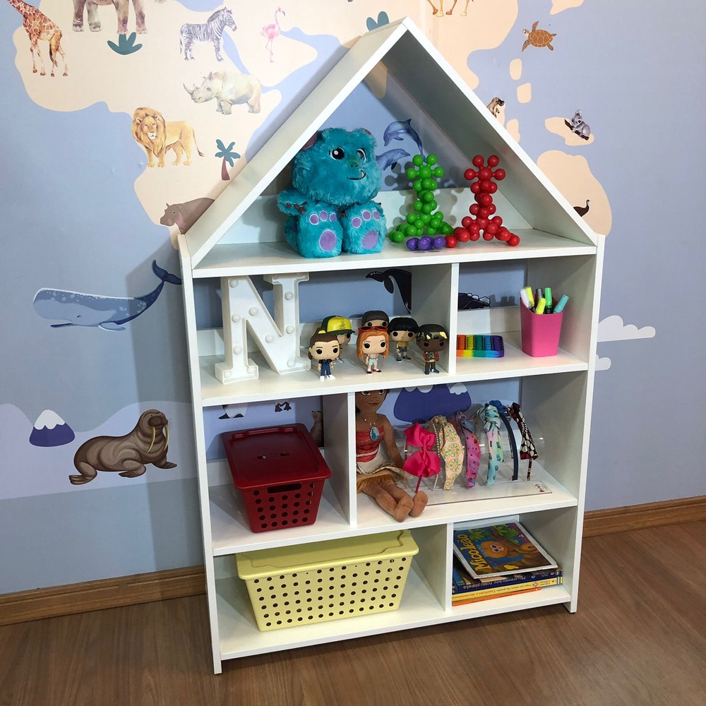 Casinha estante para brinquedos e livros - estante casinha infantil