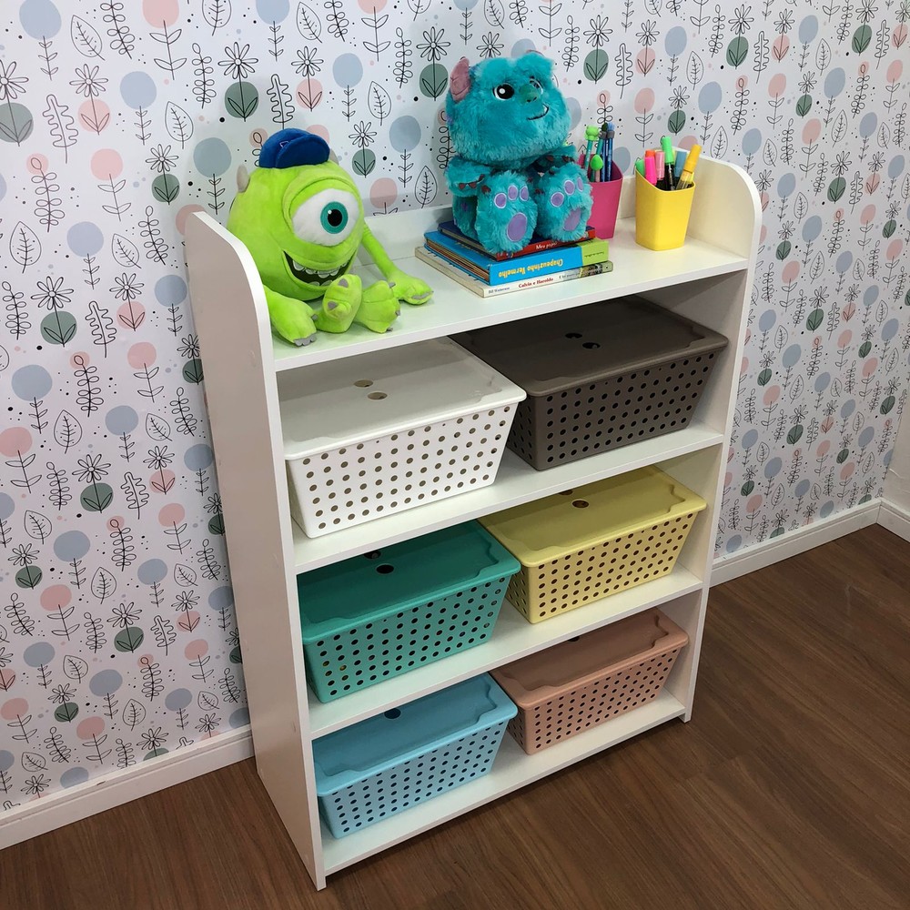 Organizador infantil de brinquedos com 4 prateleiras - acompanha 6 caixas one maxi com tampa