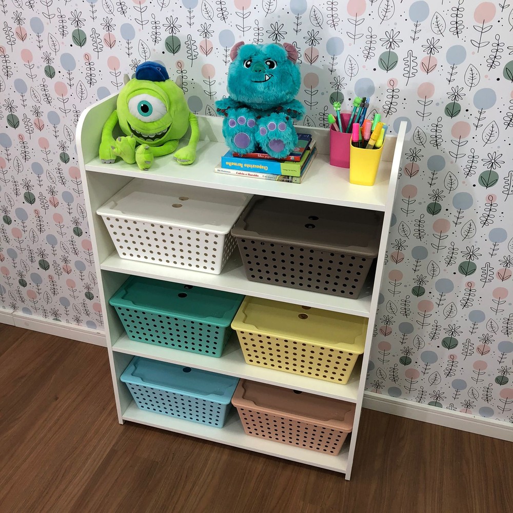 Organizador infantil de brinquedos com 4 prateleiras - acompanha 6 caixas one maxi com tampa