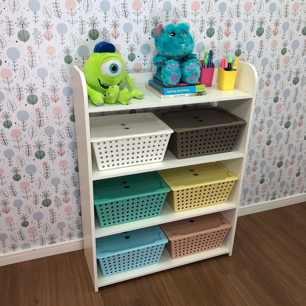 Organizador infantil de brinquedos com 4 prateleiras - acompanha 6 caixas one maxi com tampa