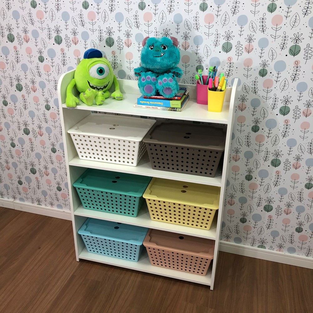 Organizador infantil de brinquedos com 4 prateleiras - acompanha 6 caixas one maxi com tampa