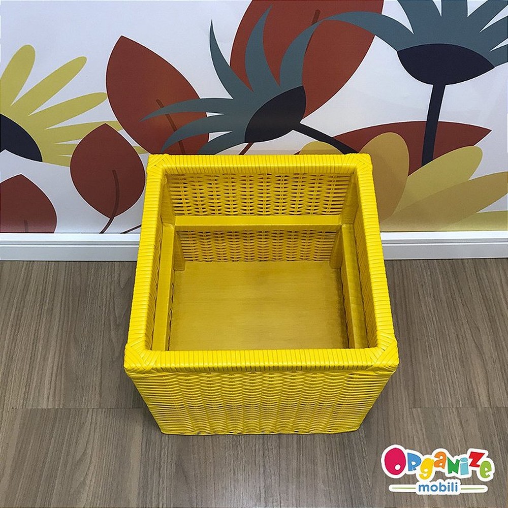 Organizador quadrado infantil em fibra sintética - Cor amarelo  (Vime Sintético)