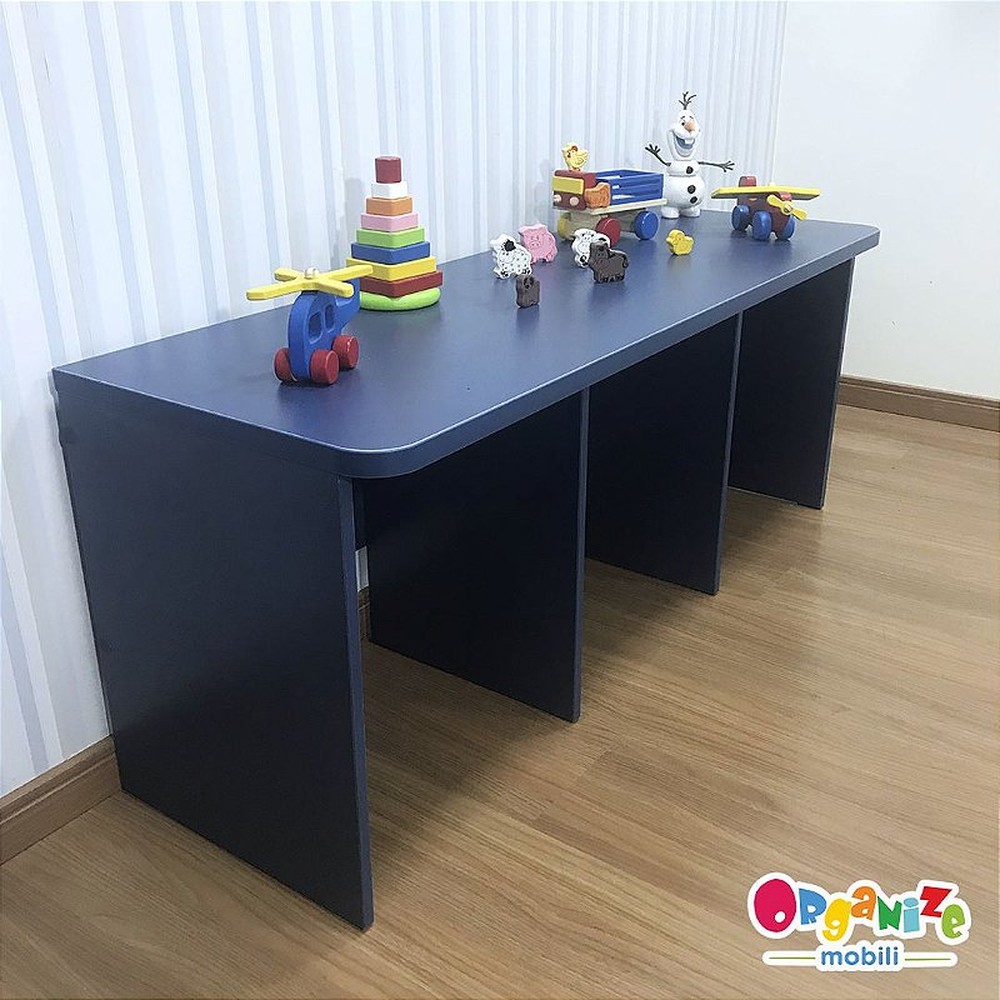 Rack infantil para 3 baús organizador na cor azul