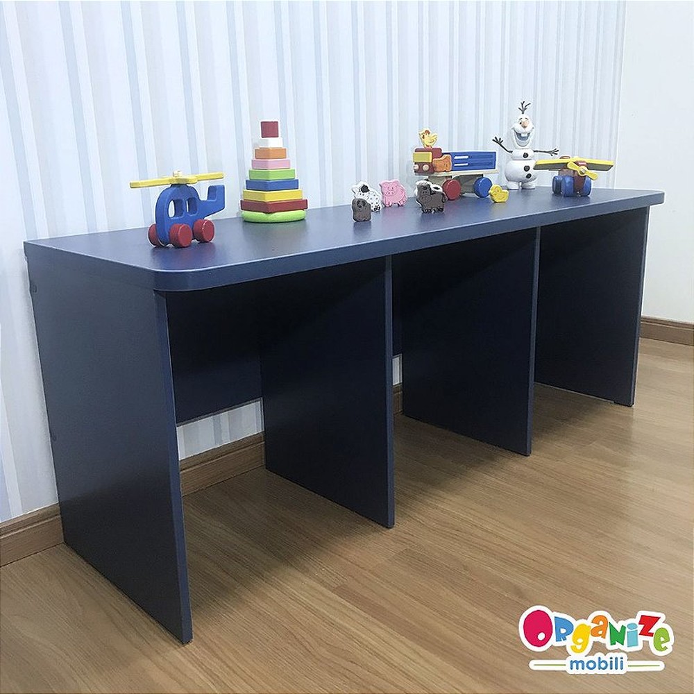 Rack infantil para 3 baús organizador na cor azul