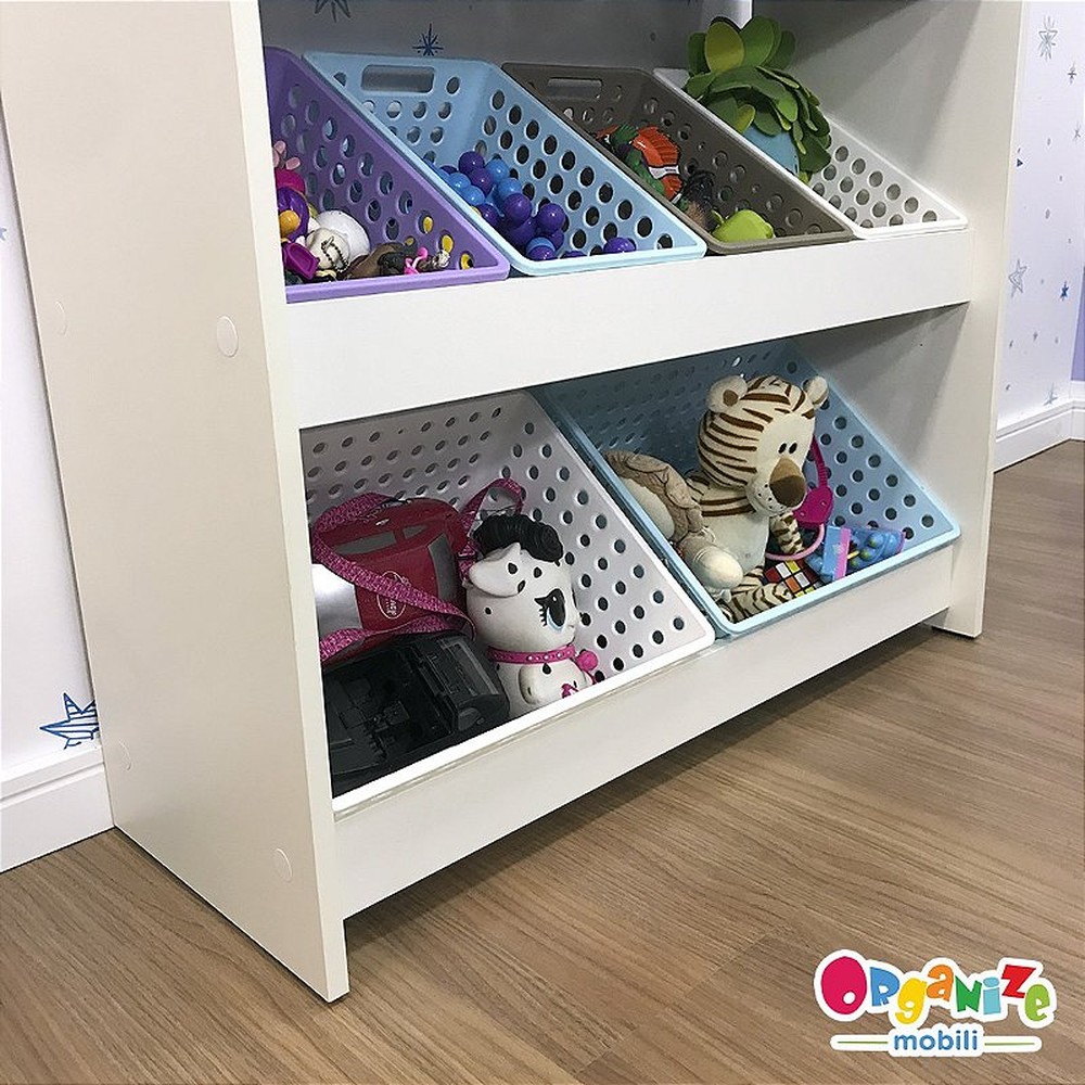 Organizador de Brinquedos branco com caixas inclinadas -  inclui 8 caixas one grande e 2 caixas one maxi