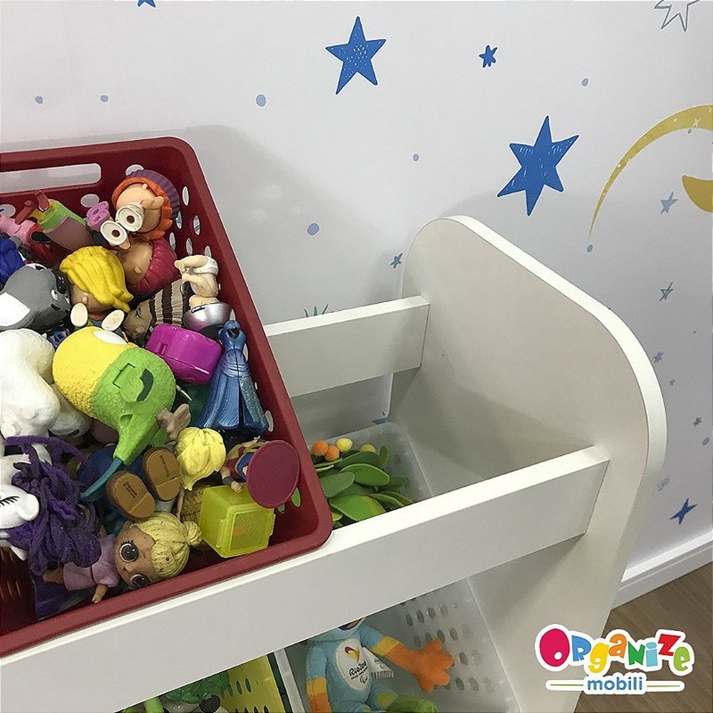 Organizador de Brinquedos branco com caixas inclinadas -  inclui 8 caixas one grande e 2 caixas one maxi