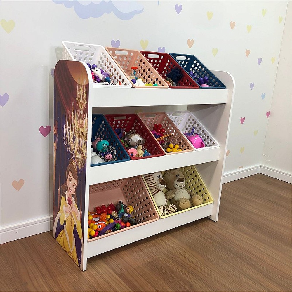 Organizador de Brinquedos branco com caixas inclinadas Bela - inclui 8 caixas one grande e 2 caixas one maxi