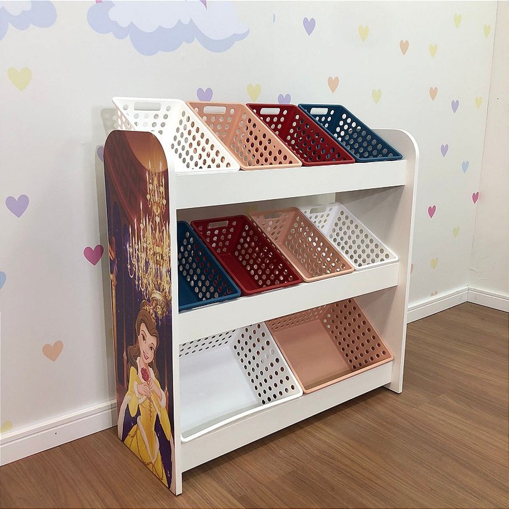 Organizador de Brinquedos branco com caixas inclinadas Bela - inclui 8 caixas one grande e 2 caixas one maxi