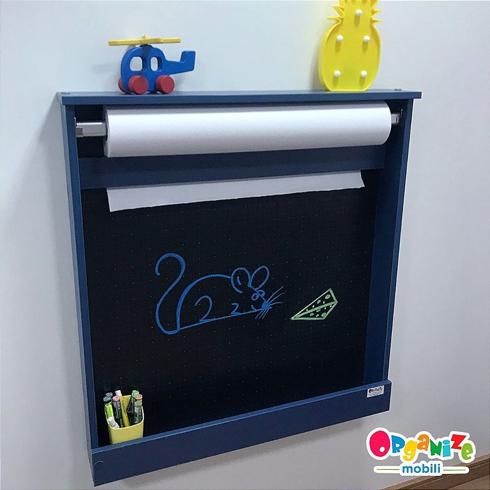 Painel criativo grande para desenho azul com fundo lousa com bobina de papel