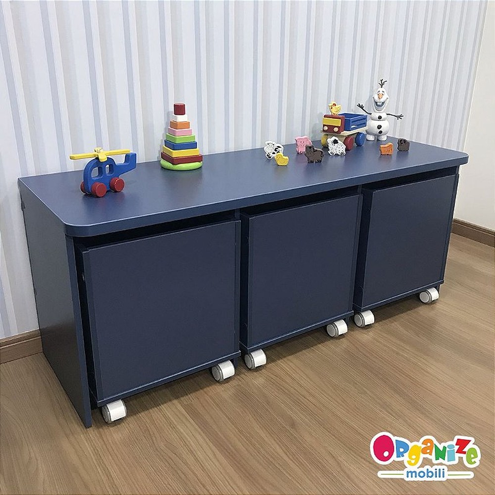 kit rack 3 baús mais três baú com rodízio azul