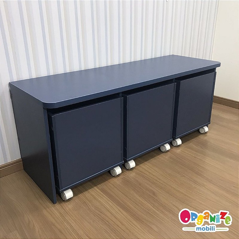 kit rack 3 baús mais três baú com rodízio azul