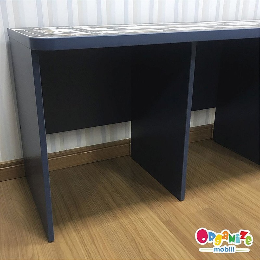 Rack infantil azul para 3 baús organizador com tema cidade