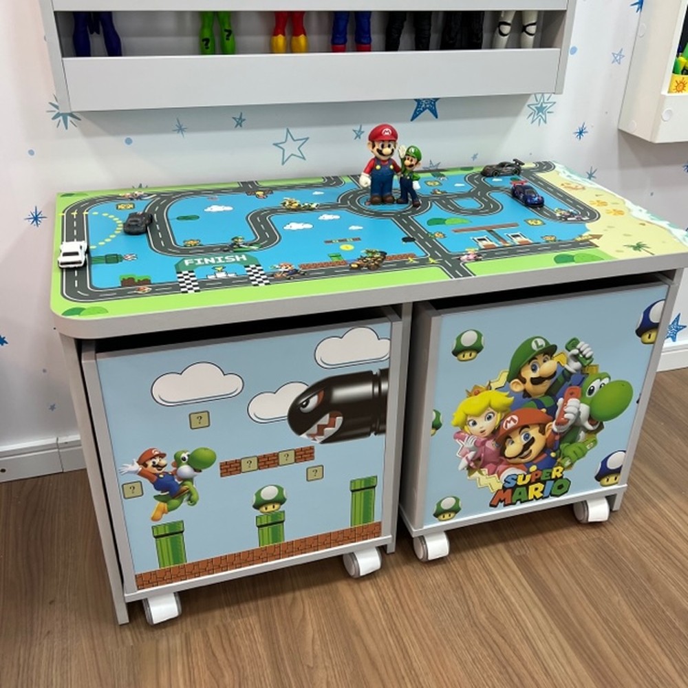 Rack infantil mais 2 baús de brinquedos com coleção bros