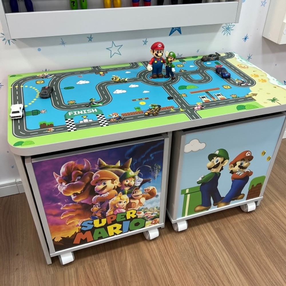 Rack infantil mais 2 baús de brinquedos com coleção bros