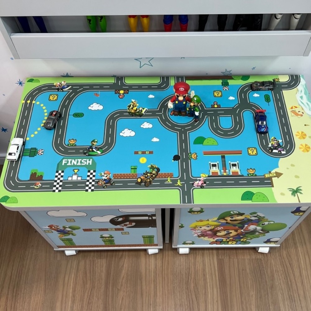 Rack infantil mais 2 baús de brinquedos com coleção bros