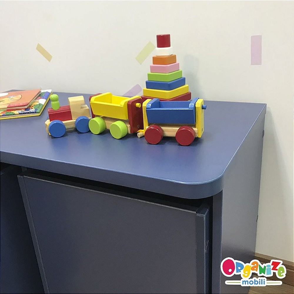 Rack infantil para dois baús + 2 Baú infantil organizador de brinquedos com rodízio - cor azul