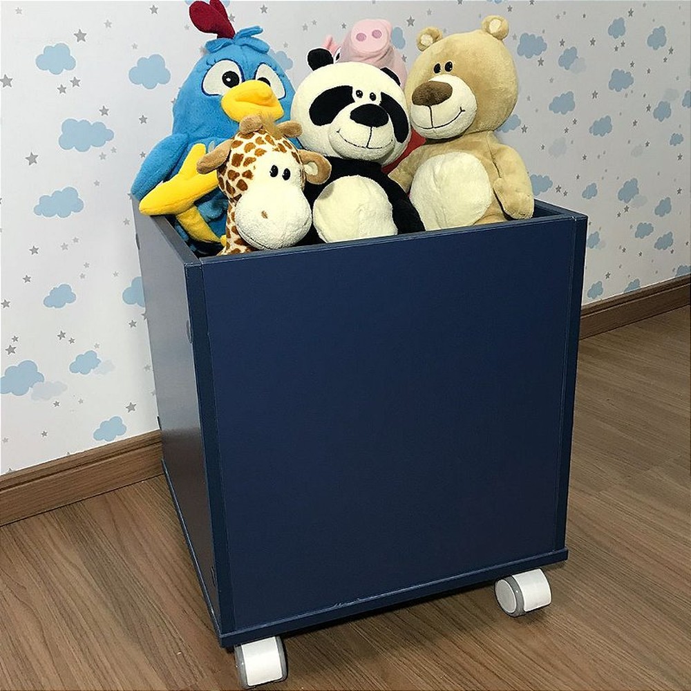 Rack infantil para dois baús + 2 Baú infantil organizador de brinquedos com rodízio - cor azul