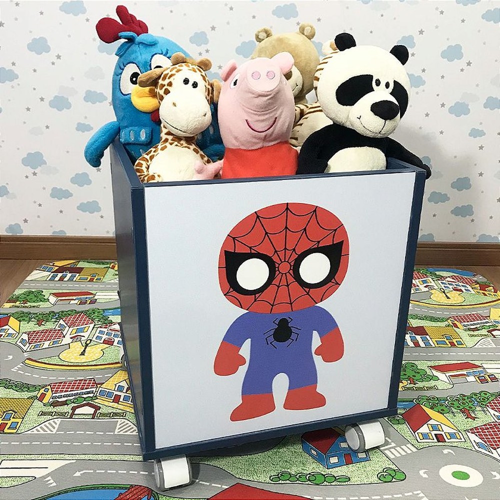 Baú infantil organizador azul com rodízio - homem aranha