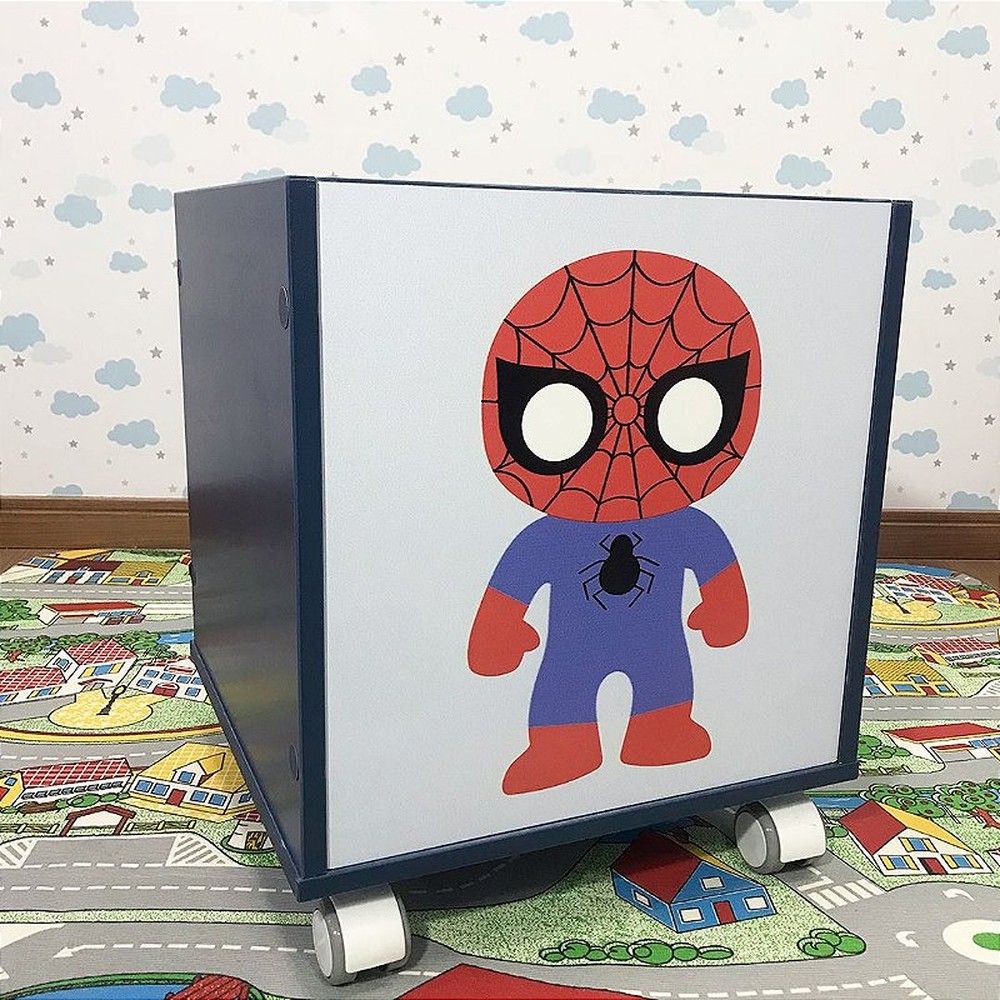 Baú infantil organizador azul com rodízio - homem aranha