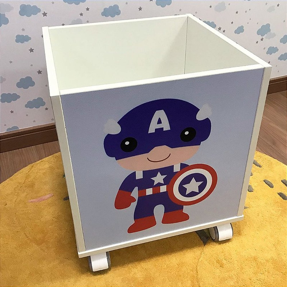 Baú infantil organizador de brinquedos com rodizio e tema capitão américa - marvel