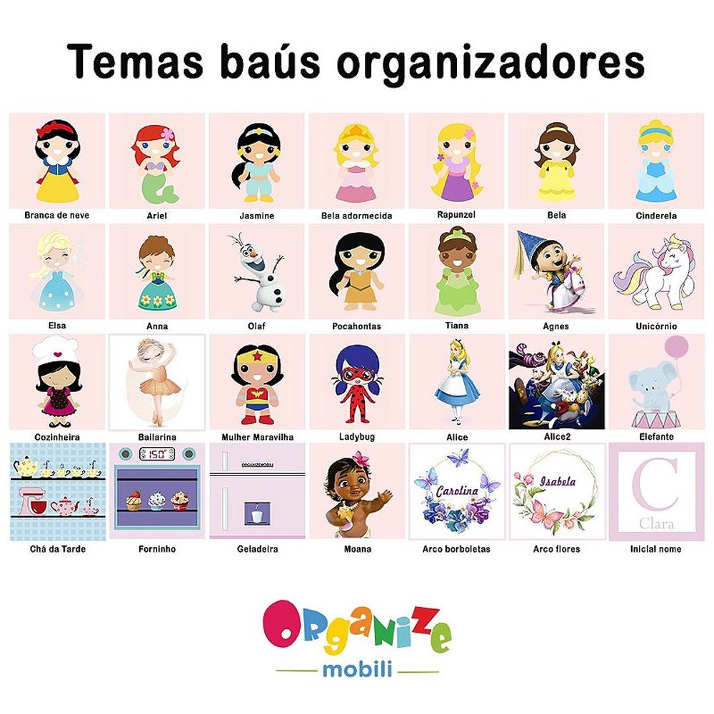 Baú infantil organizador de brinquedos com rodizio e tema pare