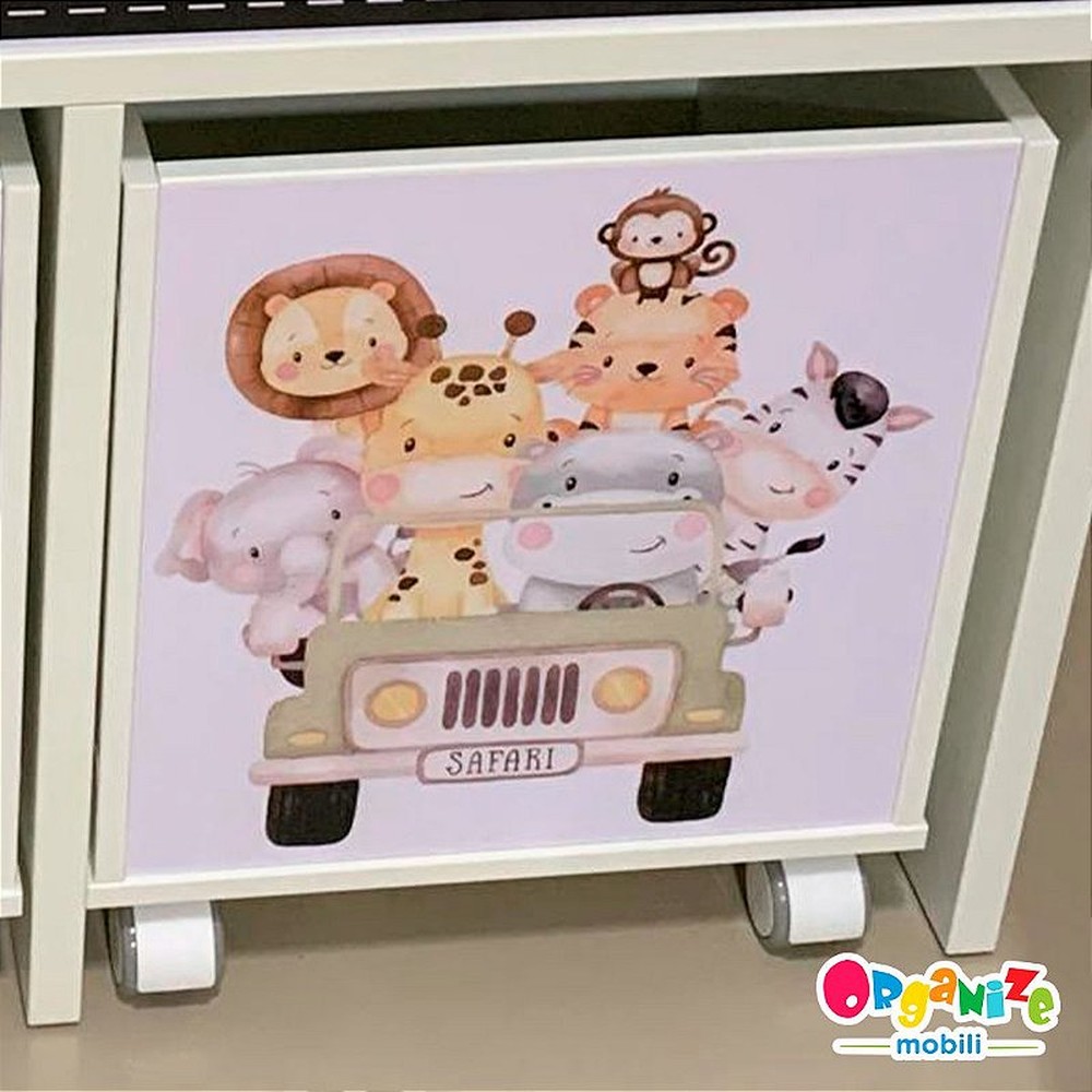 Baú infantil para brinquedos branco com rodizio tema personalizado - personalize