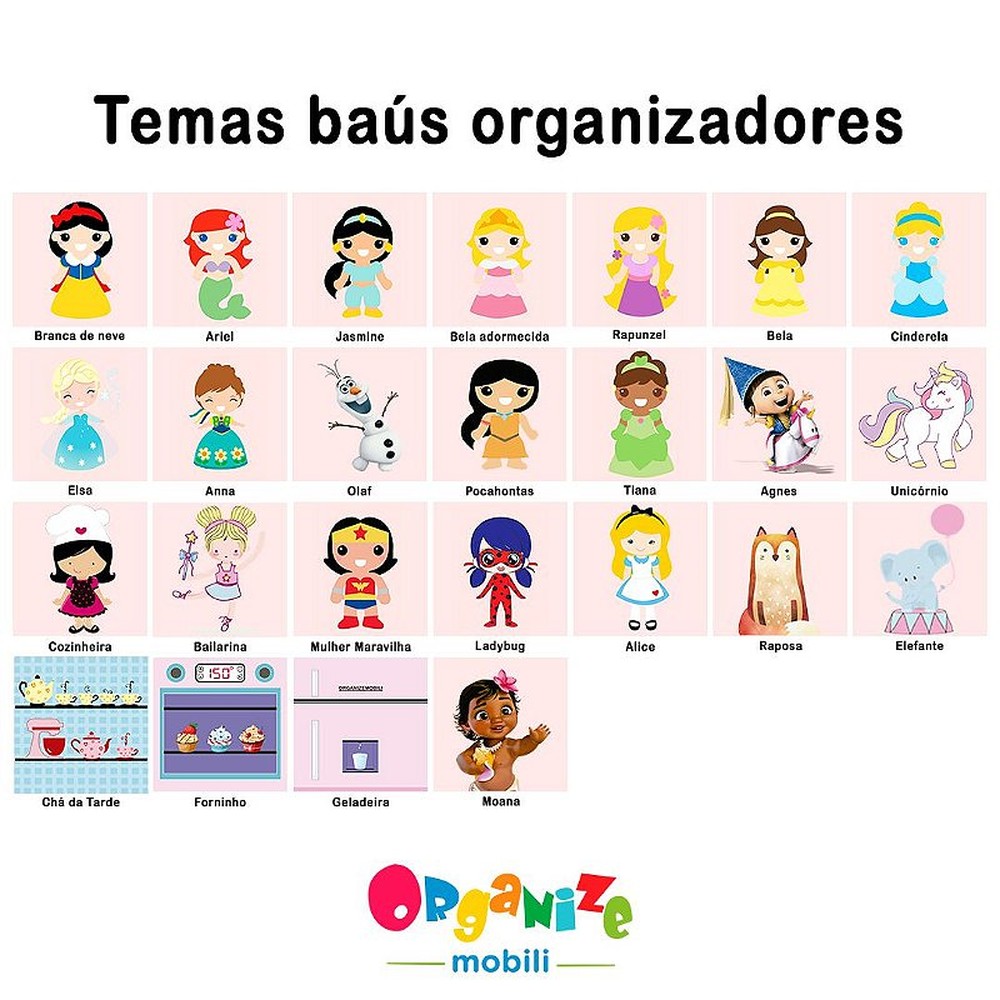 Baú para brinquedos com tampa e rodízios