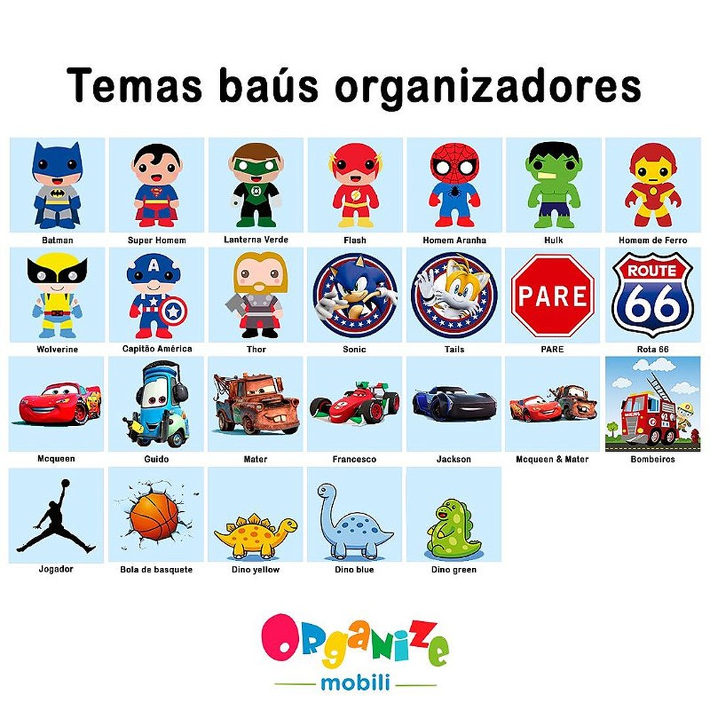 Baú para brinquedos com tampa e rodízios