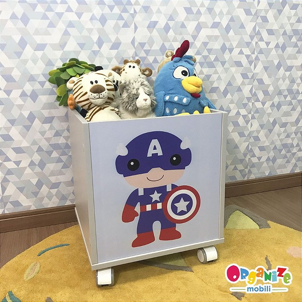 Baú infantil organizador de brinquedos com rodizio e tema da marvel cor cinza cristal - marvel