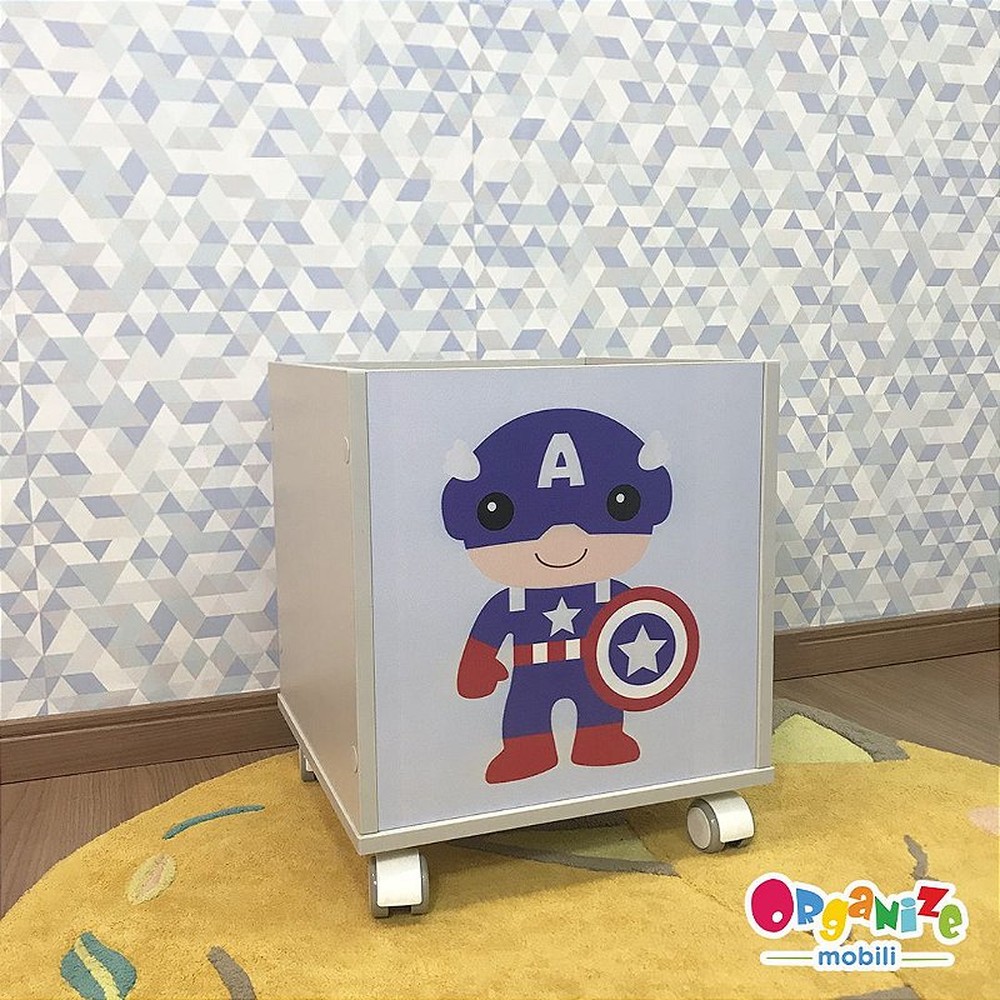 Baú infantil organizador de brinquedos com rodizio e tema da marvel cor cinza cristal - marvel