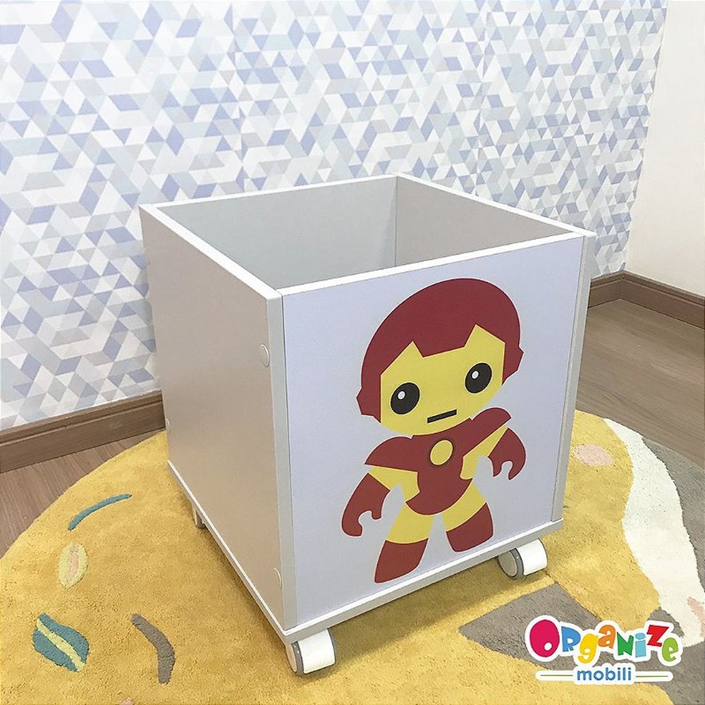 Baú infantil organizador de brinquedos com rodizio e tema da marvel cor cinza cristal - marvel