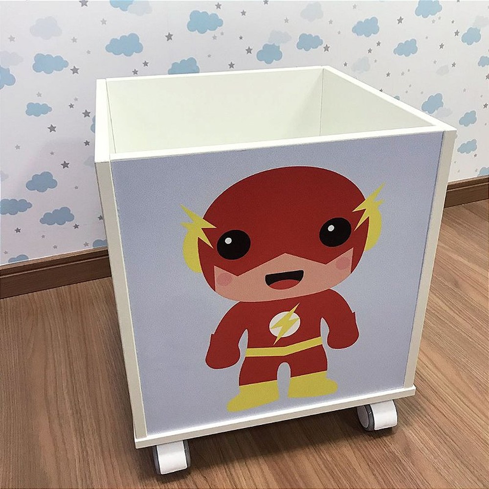 Baú infantil organizador de brinquedos com rodizio e tema Flash - DC