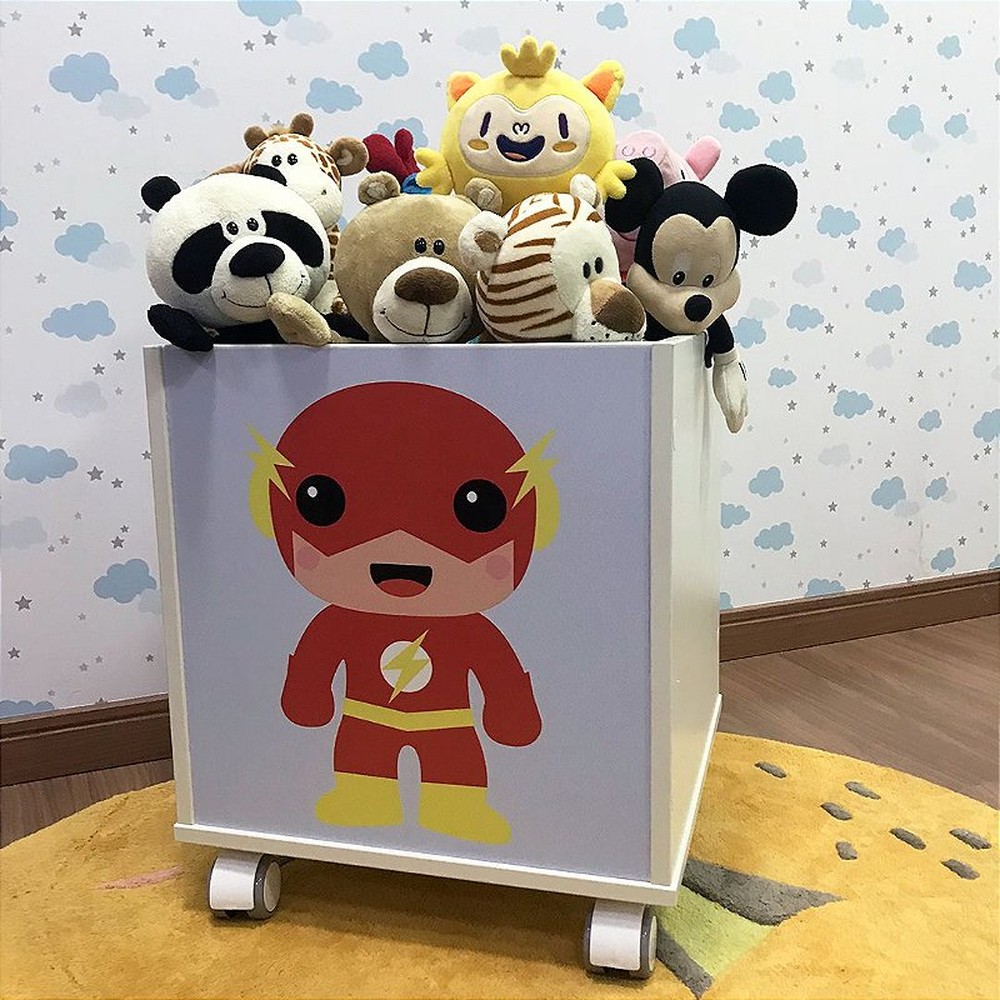 Baú infantil organizador de brinquedos com rodizio e tema Flash - DC