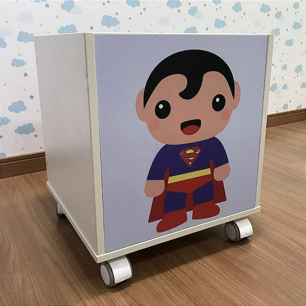 Baú infantil organizador de brinquedos com rodizio e tema super homem - DC Comics