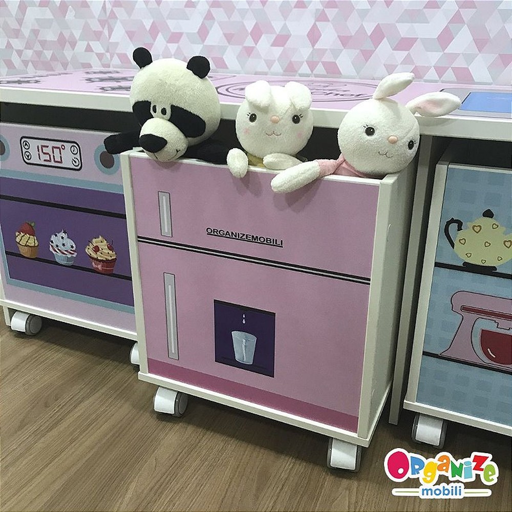 Baú infantil organizador de brinquedos com rodizio geladeira